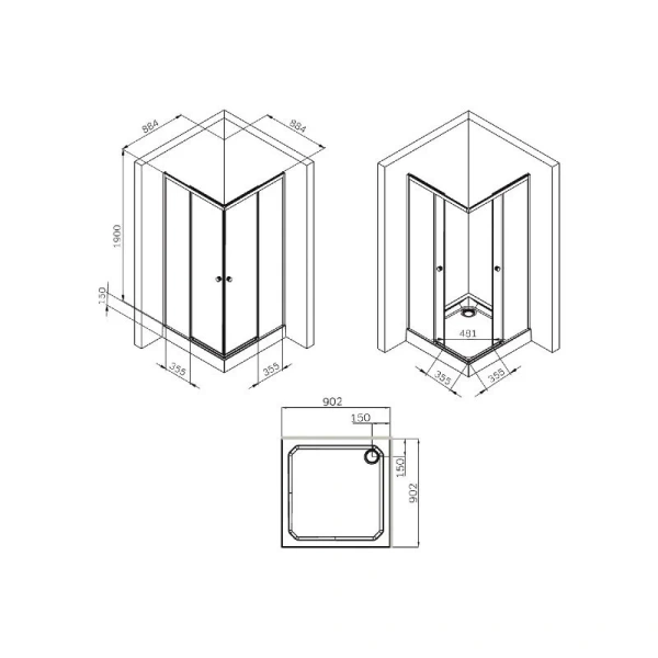 Душевой уголок Am.Pm X-Joy W94G-403-9090 90x90 см квадратный (детальная фотография), квадратные
