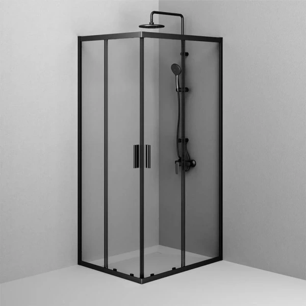 Душевой уголок Am.Pm Gem 100x80 см профиль черный W90G-403-100280-BT (детальная фотография), стеклянные, угловые, без поддона