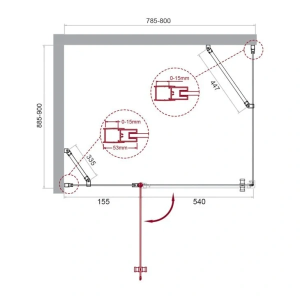 Душевой уголок BelBagno Etna 90х80 см с прозрачным стеклом ETNA-AH-12-80/90-C-Cr (детальная фотография), прямоугольные