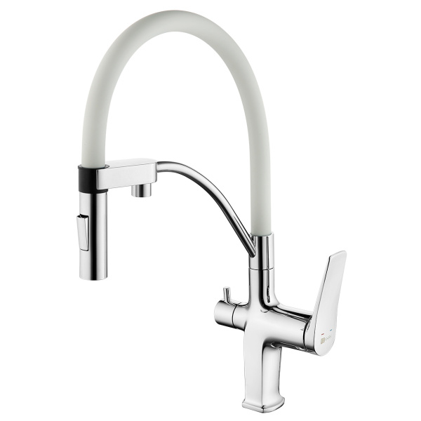 Смеситель для питьевой воды Lemark Comfort с гибким изливом хром/белый LM3074C-White (детальная фотография)