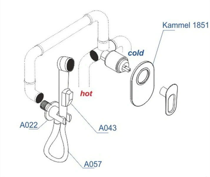 Гигиенический душ со смесителем WasserKRAFT Kammel хром A111857 (детальная фотография), для туалета
