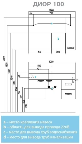 Тумба с раковиной подвесная Акватон Диор 1A167701DR010 100 см с двумя дверцами и двумя ящиками (детальная фотография), в наличии, нет в наличии