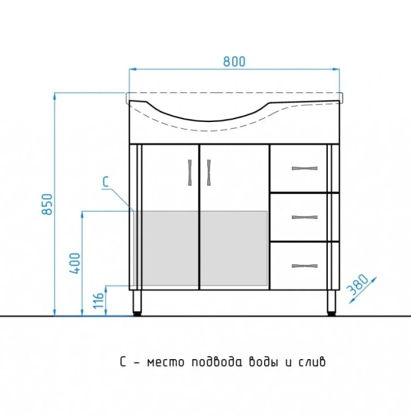 Тумба под раковину напольная Style Line Эко Стандарт 80 см правая ЛС-00000109 (детальная фотография), 80 см