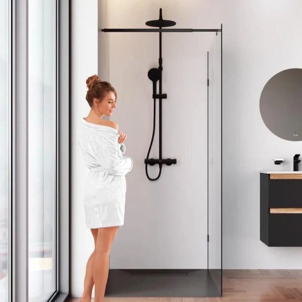 Душевая перегородка Am.Pm X-Joy 120 см профиль черный W94WI-120-F1-BTE (детальная фотография), недорогие, стеклянные