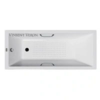 Чугунная ванна Vinsent Veron Square VSQ1407045H/VH0012CH-AS, 140 x 70 см, с антискользящим покрытием, ручки хром, цвет белый