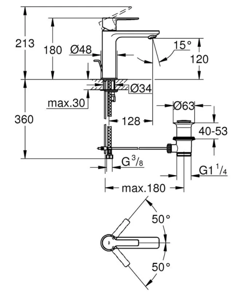 Смеситель для раковины хром Grohe Lineare  32114001 (детальная фотография), для раковины