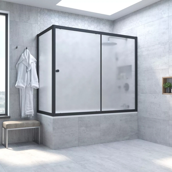 Душевая шторка на ванную профиль черный матовый стекло сатин Vegas-glass ZV+ZVF NOVO 170*70 02М 10 (детальная фотография)