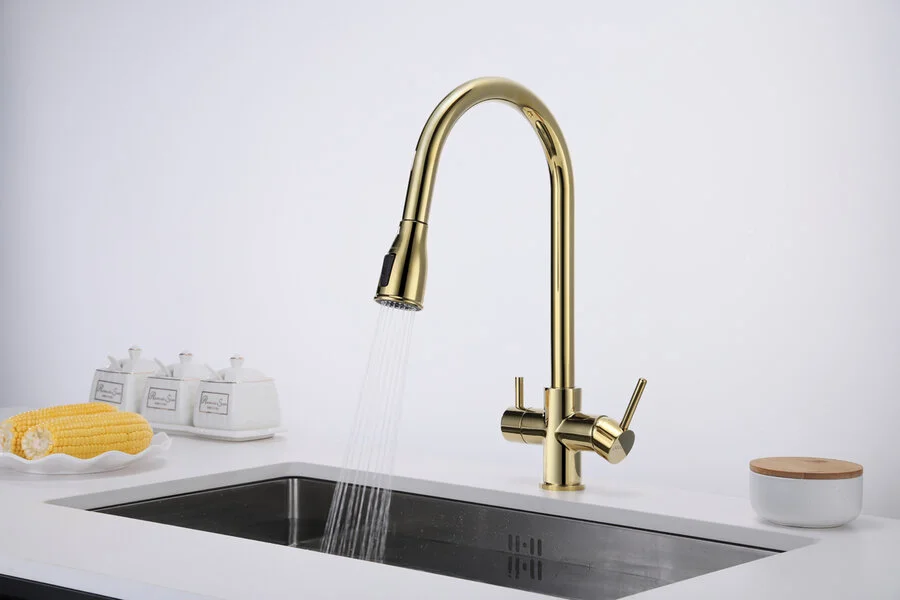 Смеситель для кухни Paulmark Lange золото La214212-G (детальная фотография), золото