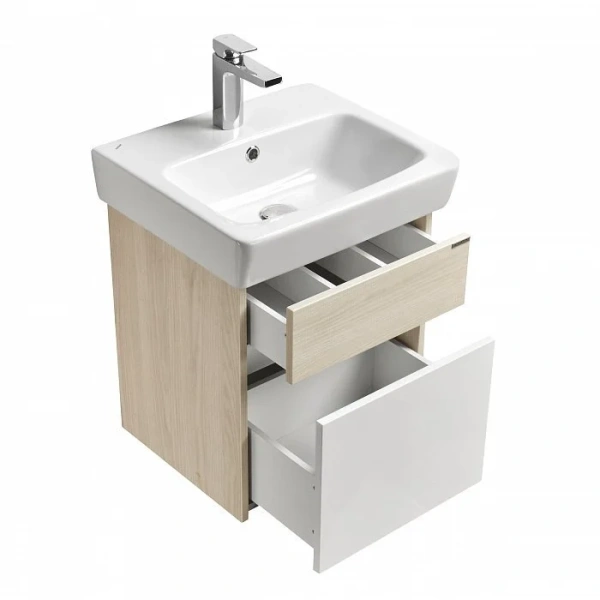 Тумба с раковиной подвесная Акватон Верди 1A195901VDAV0 50 см с двумя выдвижными ящиками (детальная фотография), современная, hi-tech