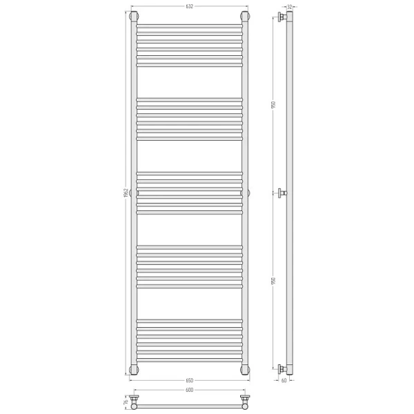 Полотенцесушитель водяной Сунержа Богема+ 60х190 см белый матовый 30-0220-1960 (детальная фотография), современные, hi-tech
