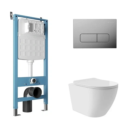 Унитаз с инсталляцией Aqueduto Ovo Plus клавиша хром - фото 2