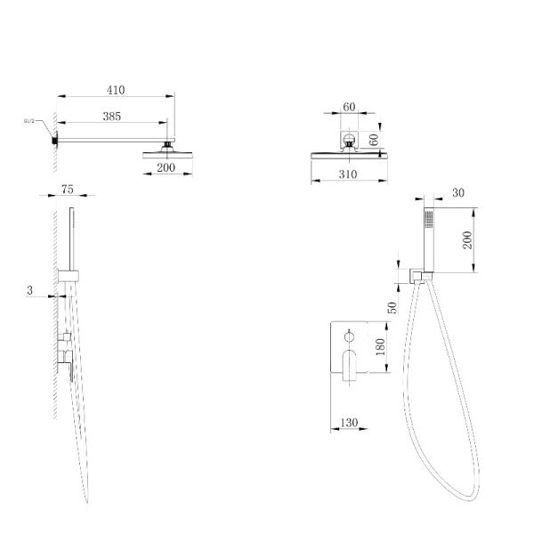 Душевой комплект Abber Weiss Insel белый матовый AF8018FW (детальная фотография), комплекты