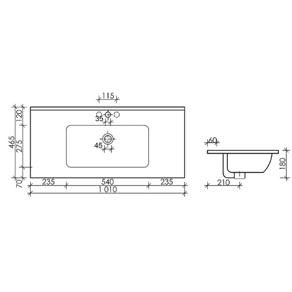 Раковина Ceramica Nova Element CN7003 101 см накладная (детальная фотография), современные, hi-tech