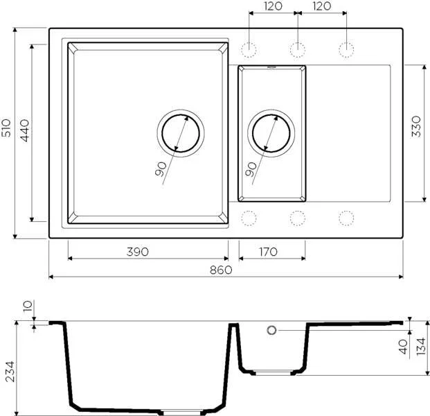 Мойка для кухни Omoikiri Daisen-86-2-PA 86 см пастила 4993473 (детальная фотография), из искусственного гранита