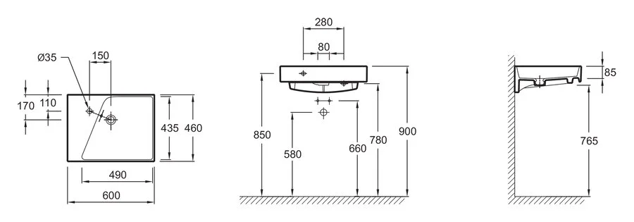 Раковина Jacob Delafon Rythmik 60 см белая EXQ112-Z-00 (детальная фотография), современные, hi-tech