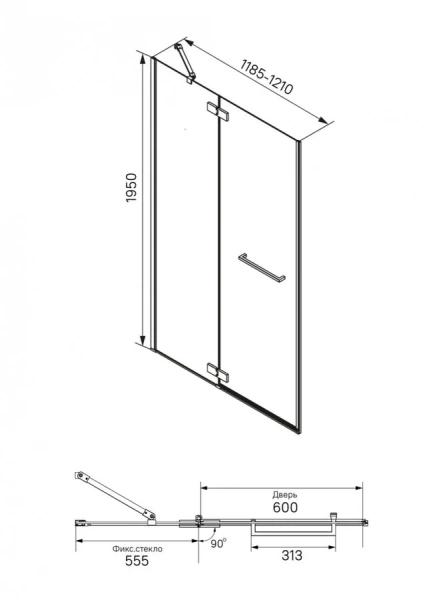 Душевая дверь в нишу IDDIS Slide 120 см глянцевый алюминиевый профиль SLI6CH2i69 (детальная фотография), современные, hi-tech