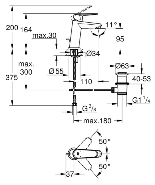 Смеситель для раковины Grohe Eurodisc Cosmopolitan 23049002 (детальная фотография), для раковины