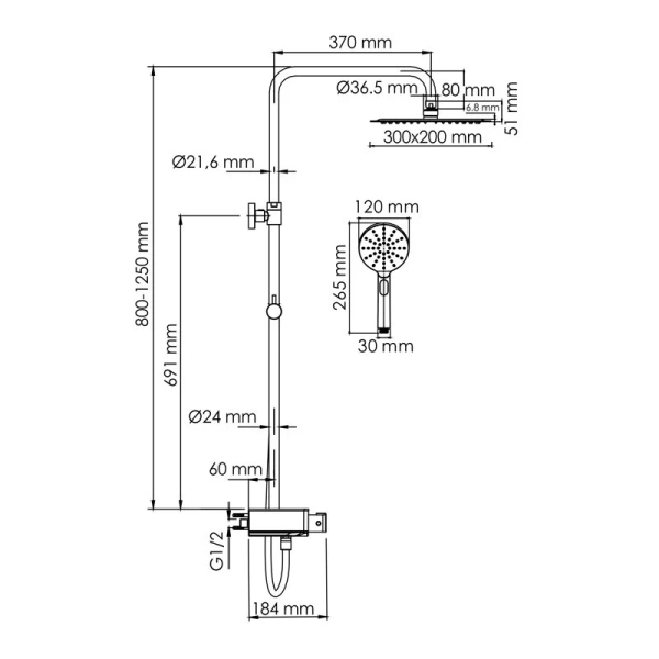 Душевая стойка WasserKRAFT Aller хром A113.069.127.CH Thermo (детальная фотография), современные, hi-tech