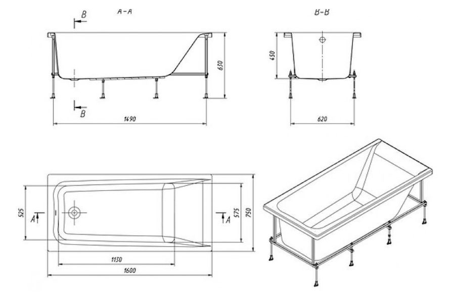 Схема (детальная фотография), без гидромассажа, недорогие, большие
