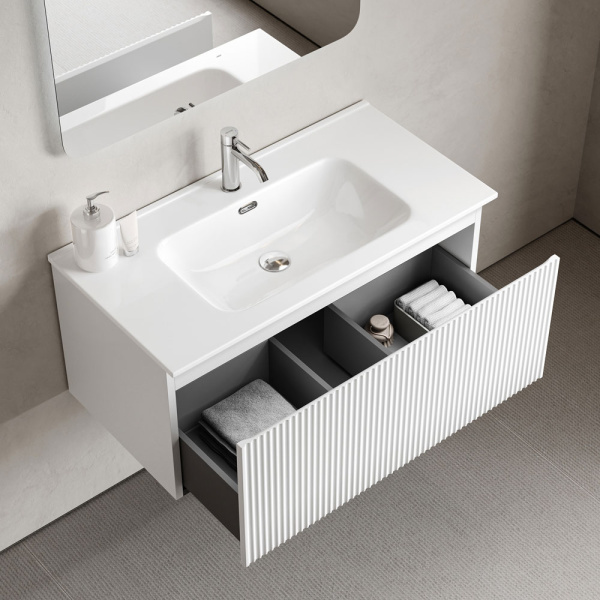 Тумба под раковину подвесная Sancos Snob R 1.0 90 см bianco SNR1.090W (детальная фотография), подвесная, пристенная