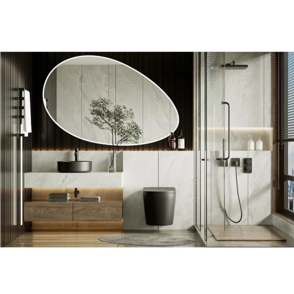 Унитаз подвесной Abber Bequem черный матовый AC1102TMB (детальная фотография), без бачка, со скрытым бачком