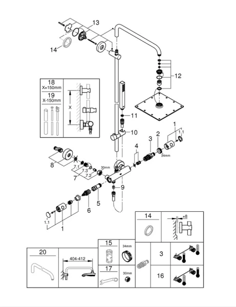 Душевая стойка Grohe Euphoria с термостатическим смесителем 26187000 (детальная фотография), с термостатом