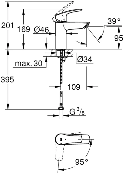 Смеситель для раковины Grohe Eurosmart хром 32154003 (детальная фотография), хром