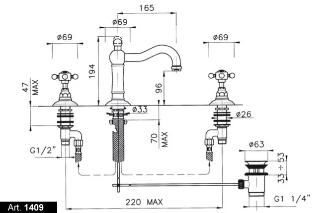 Смеситель для раковины, тусклое золото, Nicolazzi D.Anglaises 1409GB18 (детальная фотография), классические, ретро