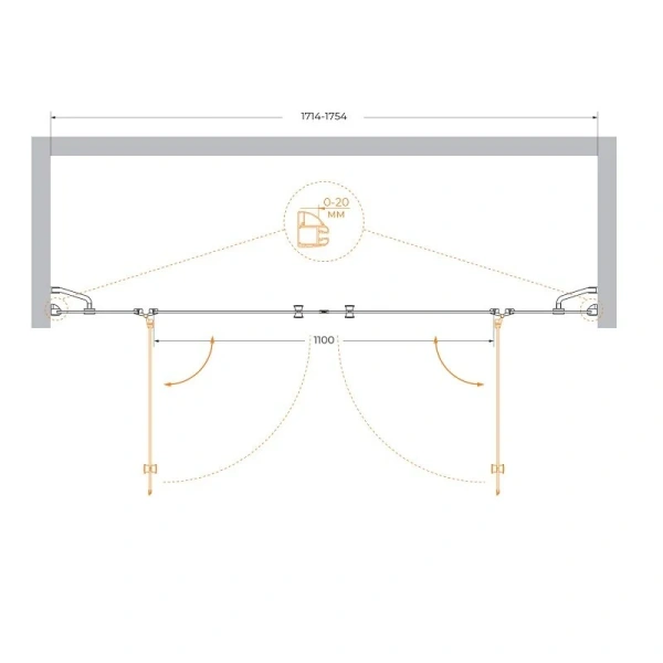 Душевая дверь в нишу Cezares Verona 175 см стекло прозрачное VERONA-W-B-22-180-C-Cr (детальная фотография), современные, hi-tech