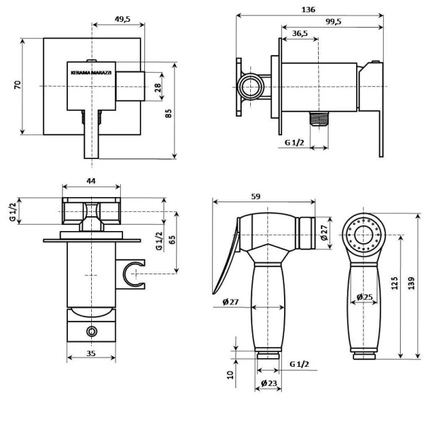 Гигиенический душ со смесителем Kerama Marazzi Fioretto хром V253CR442RUKM (детальная фотография), для туалета