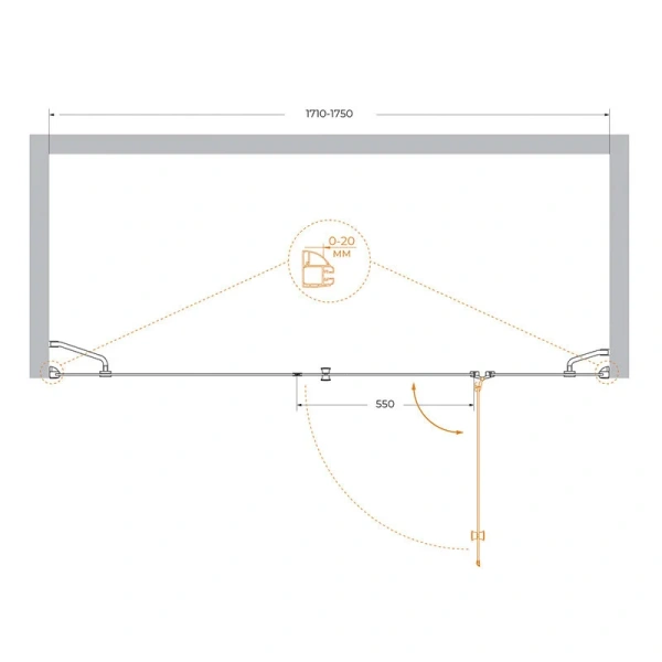 Душевая дверь в нишу Cezares Verona 175 см профиль хром VERONA-W-B-13-80+60/40-C-Cr (детальная фотография), современные, hi-tech