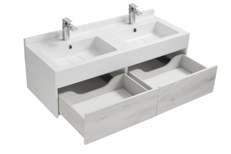 Тумба с раковиной подвесная Акватон Сакура 1A219701SKW80 120 см с двумя ящиками (детальная фотография), современная, hi-tech