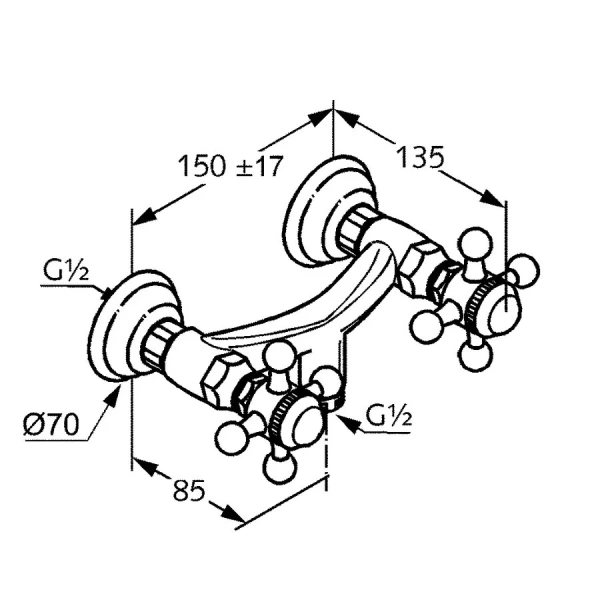 Смеситель для душа Kludi 1926 51610 двухвентильный (детальная фотография), для душа