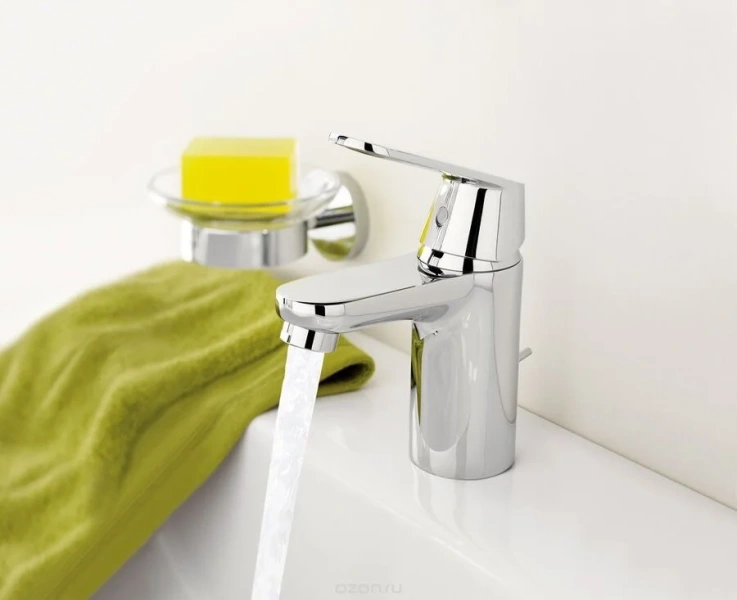 Смеситель для раковины, хром EcoJoy, Grohe Eurosmart Cosmopolitan 3282500E (детальная фотография), недорогие, округлая форма, с донным клапаном