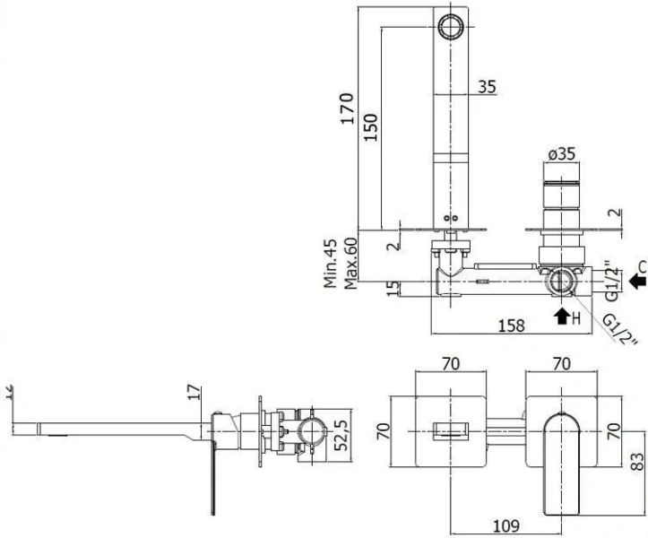 Смеситель для раковины Paffoni Tango с внутренней частью TA104CR70 (детальная фотография), для раковины
