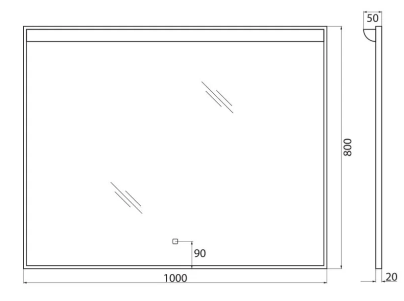 Зеркало с подсветкой BelBagno Uno 100 см с сенсорным выключателем SPC-UNO-1000-800-TCH (детальная фотография), нет в наличии