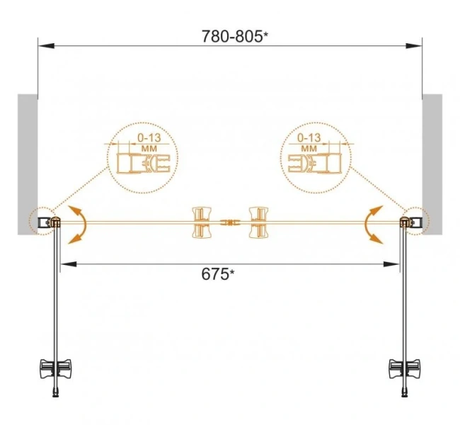 Душевая дверь в нишу Cezares Eco 80 см стекло Punto ECO-O-B-2-80-P-Cr (детальная фотография), недорогие, в нишу, стеклянные