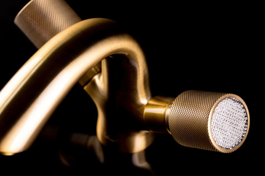 Смеситель для раковины Boheme Royal Cristal золото 291-Royal/CRST (детальная фотография), классические, ретро, с элементами стекла, декорированные