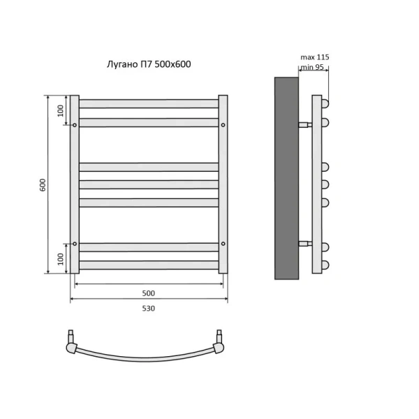 Полотенцесушитель водяной Акватек Лугано 50x60 см черный муар AQ DOC0760BL (детальная фотография), современные, hi-tech