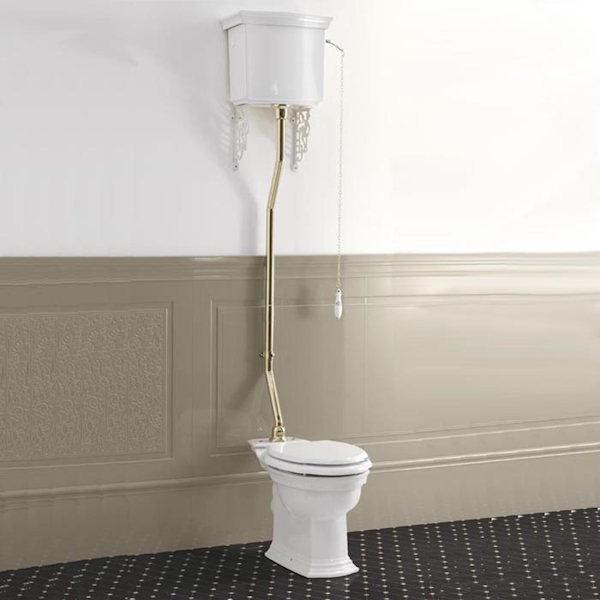 Унитаз с высоким бачком Devon & Devon Westminster IBWC с антивсплеском (детальная фотография), классические, ретро, декорированные, круглые