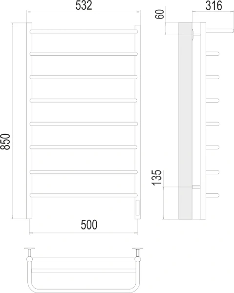 Полотенцесушитель электрический Terminus Полка П8 500x850 хром 4670078524836 (детальная фотография), современные, hi-tech