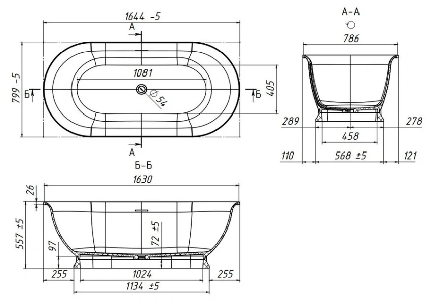 Ванна из искусственного камня Belux Анжело Ан-1650, 4810924266507, 165 x 80 см, белый (детальная фотография), искусственный камень