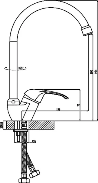 Смеситель для кухни Rossinka A с поворотным изливом A35-23 (детальная фотография), современные, hi-tech