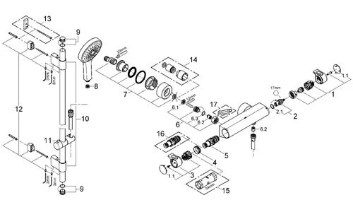 Душевая система Grohe Grohtherm 2000 34281001 (детальная фотография), душевые гарнитуры