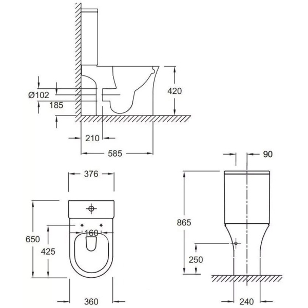 Схема (детальная фотография), недорогие, безободковые, сиденье с микролифтом , с антивсплеском, компакт, низкие