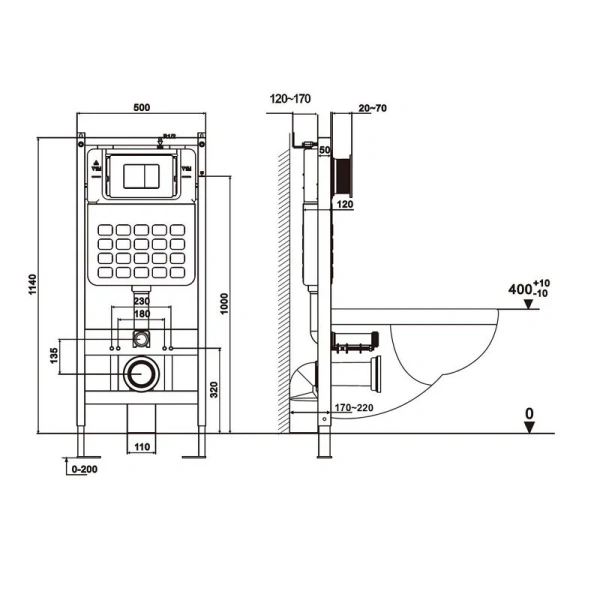 Унитаз с инсталляцией Abber Rechteck кнопка хром AC1201-AC0105-AC0120 (детальная фотография), с инсталляцией