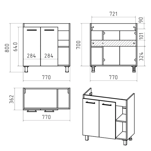 Тумба под раковину напольная Misty Крафт 80 см белая/зебрано сахара П-Кра-07080-011 (детальная фотография), в наличии