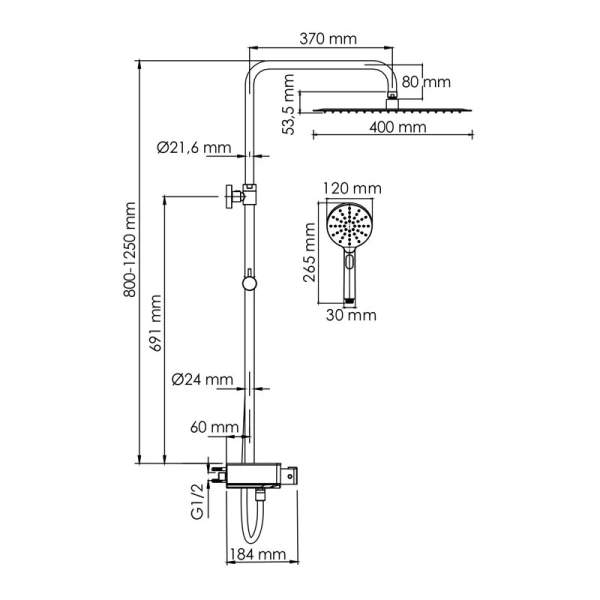 Душевая стойка WasserKRAFT Aller хром A113.119.127.CH Thermo (детальная фотография), современные, hi-tech