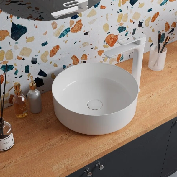 Раковина IDDIS Ray 35,5 см белая RAYWS03i27 (детальная фотография), маленькие, в форме чаши, круглой формы