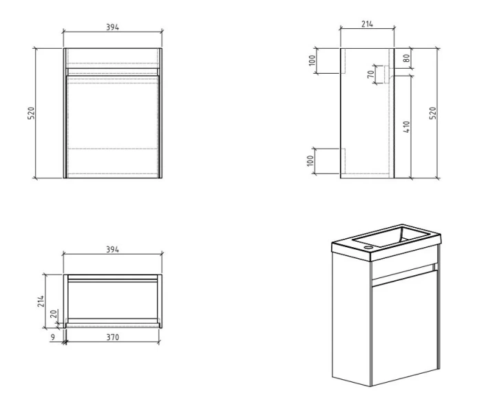 Тумба под раковину подвесная Belbagno Pietra Mini 40 см левосторонняя, stucco cemento PIETRA MINI-400-1A-SO-SCM-L (детальная фотография), в наличии